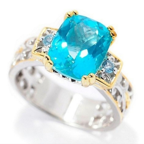 Gems En Vogue Jewelry - Price Firm Paraiba Blue Topaz Ring in Palladium Sterling Silver Size 9! 💙